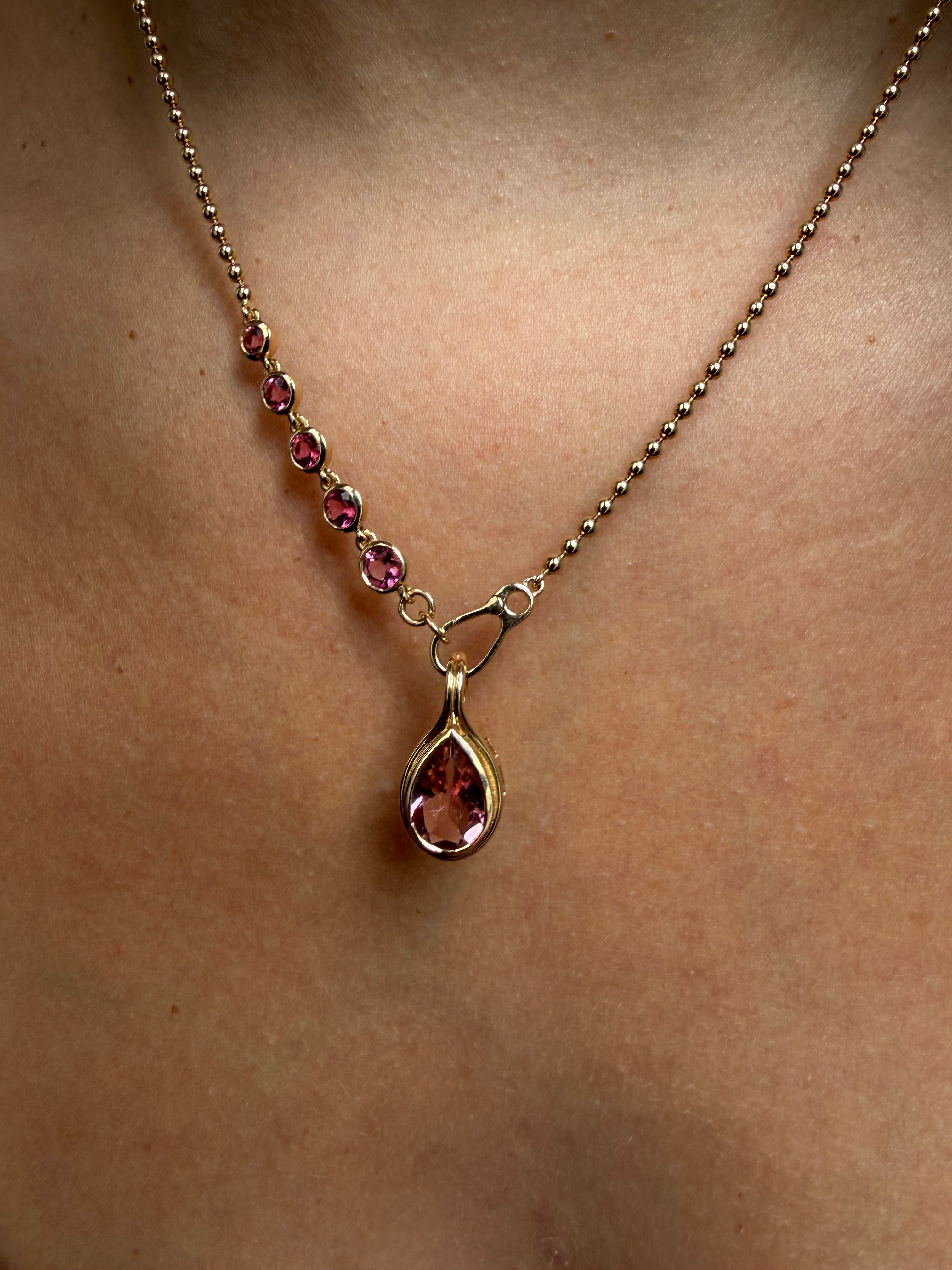 PINK TOURMALINE & 14K GOLD CLIP CHARM