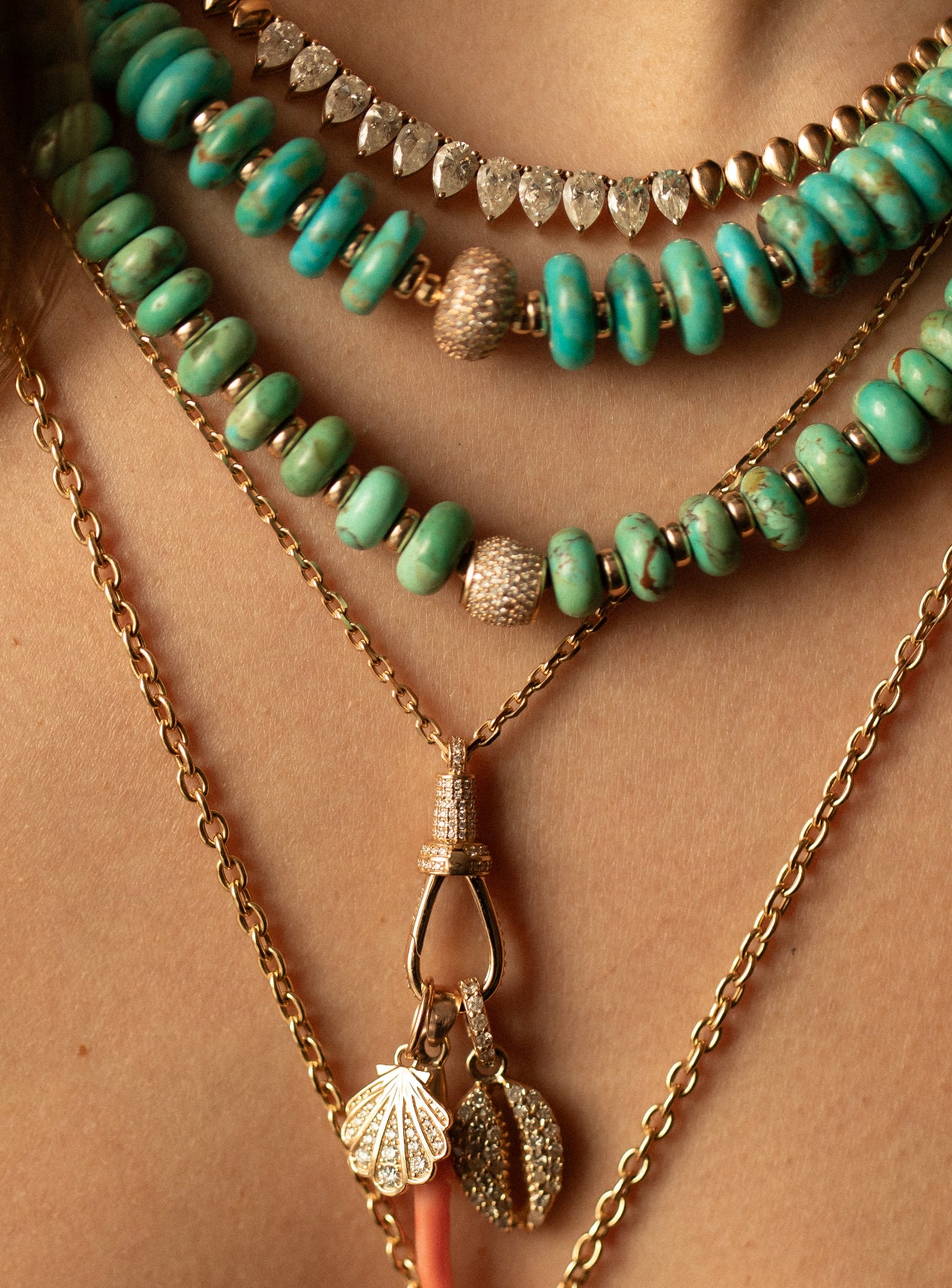 DIAMOND & 14K GOLD COWRIE SHELL AMULET