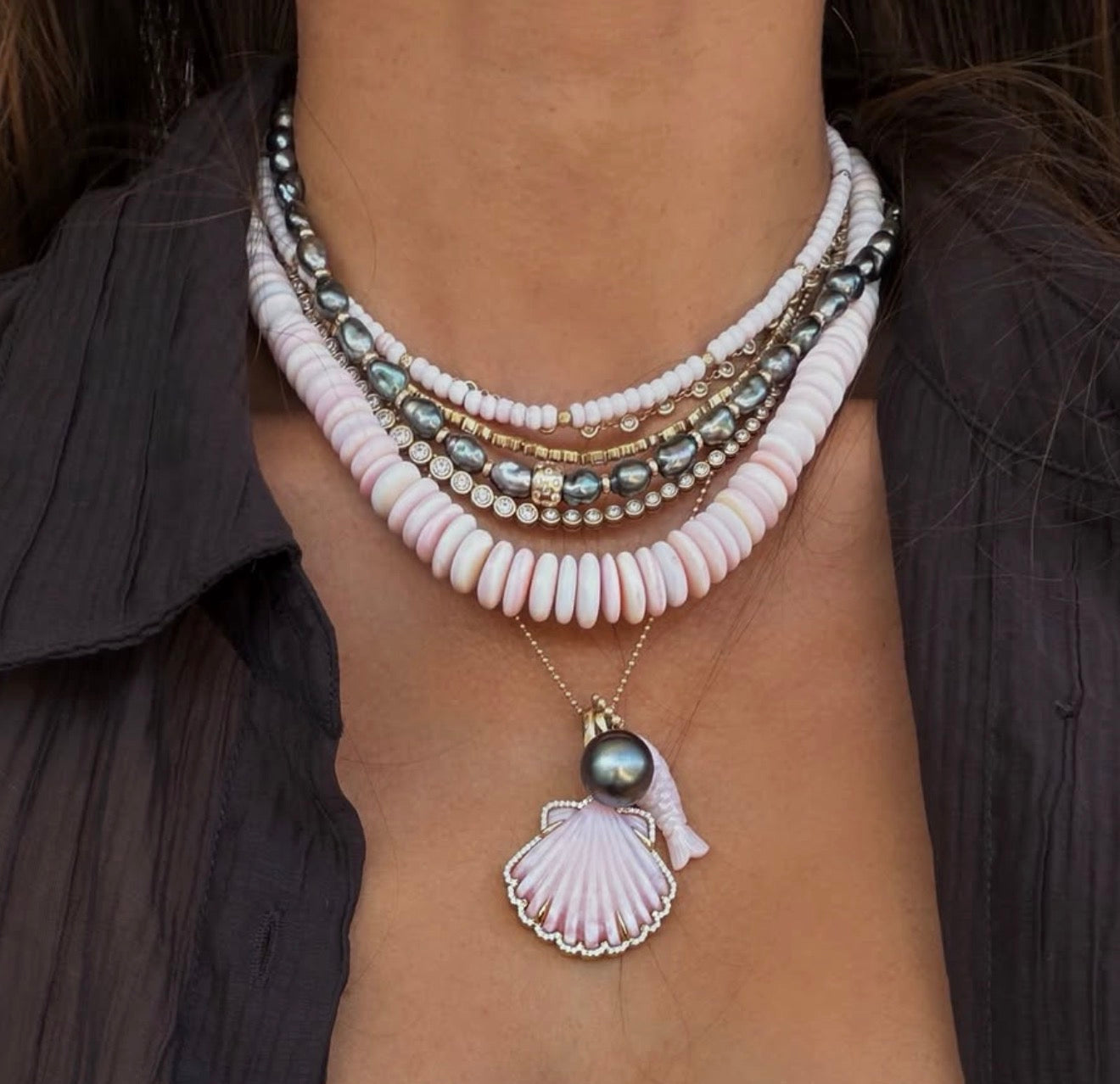 TAHITIAN NECKLACE WITH 14k GOLD AND DIAMOND BEAD