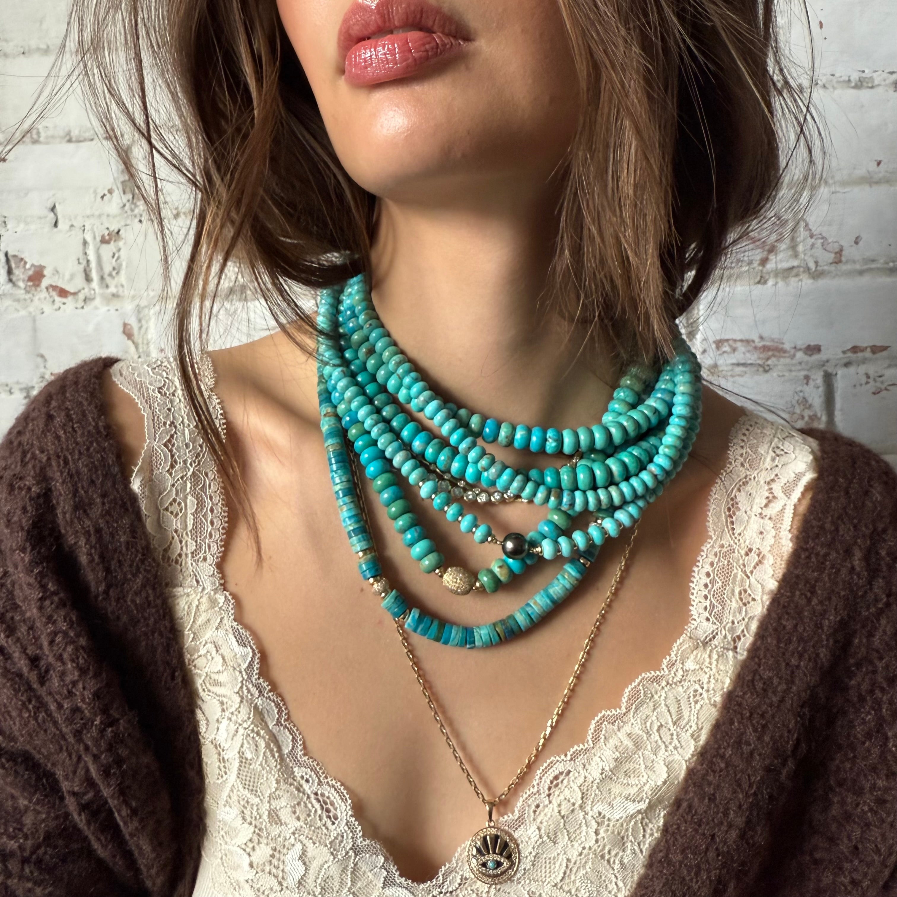 BLUE OPALINA AND DIAMOND BEAD NECKLACE