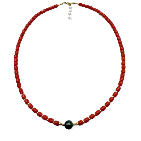 RED CORAL NECKLACES WITH TAHITIAN PEARL