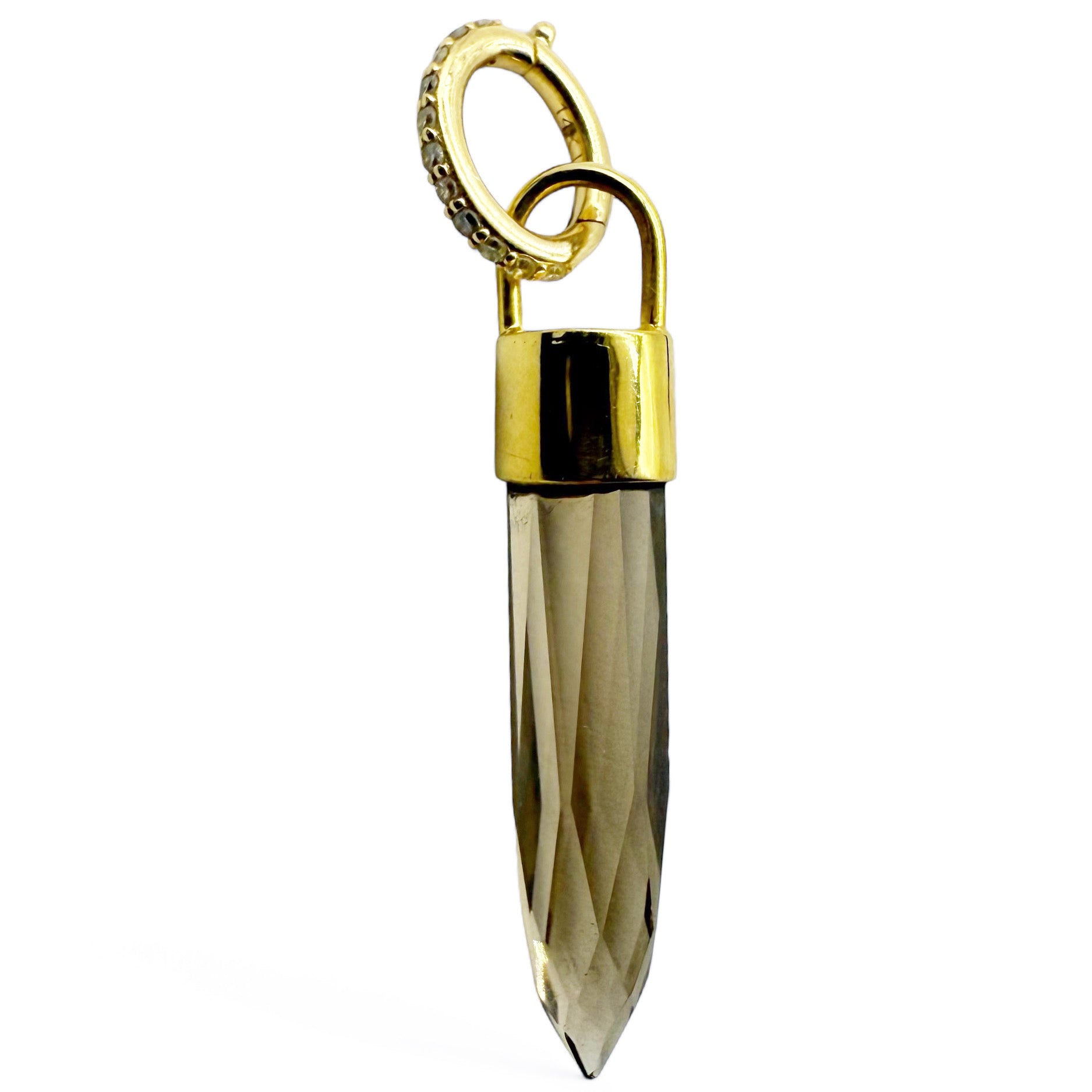 SMOKY QUARTZ CRYSTAL AMULET WITH DIAMOND BAIL