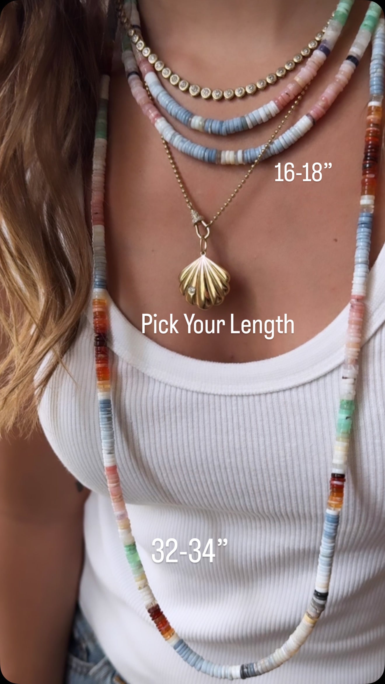 LONG  OPAL HESHI NECKLACE