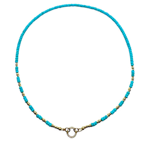 TURQUOISE NECKLACE WITH DIAMON DCHARM HOLDER CLASP