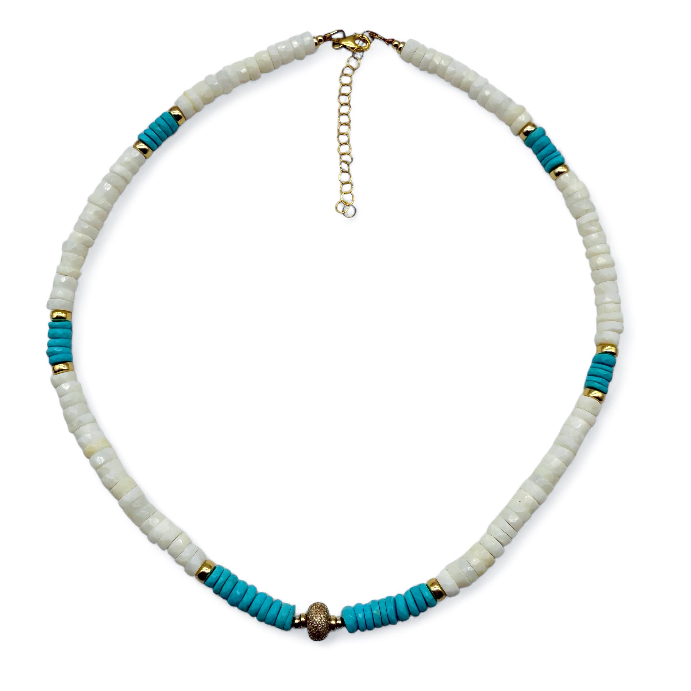 TURQUIOSE, OPAL & DIAMOND BEAD NECKLACE
