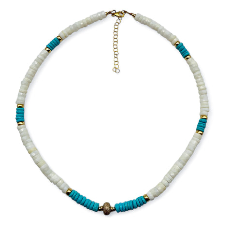 TURQUIOSE, OPAL & DIAMOND BEAD NECKLACE