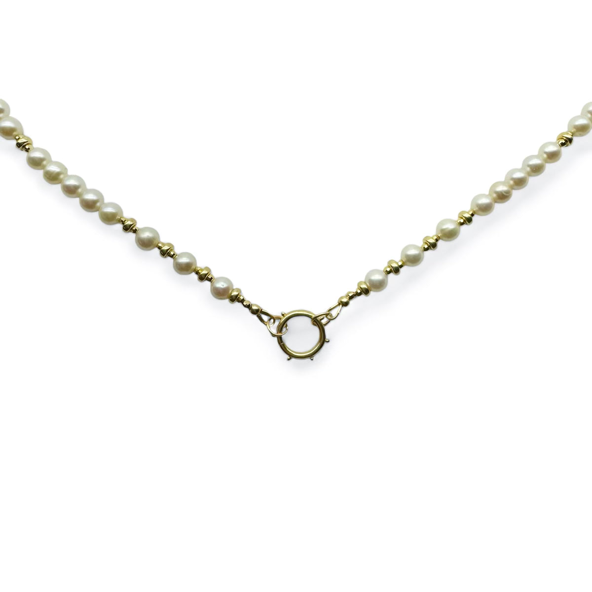 14k GOLD PEARL NECKLACE WITH GOLD CHARM HOLDER