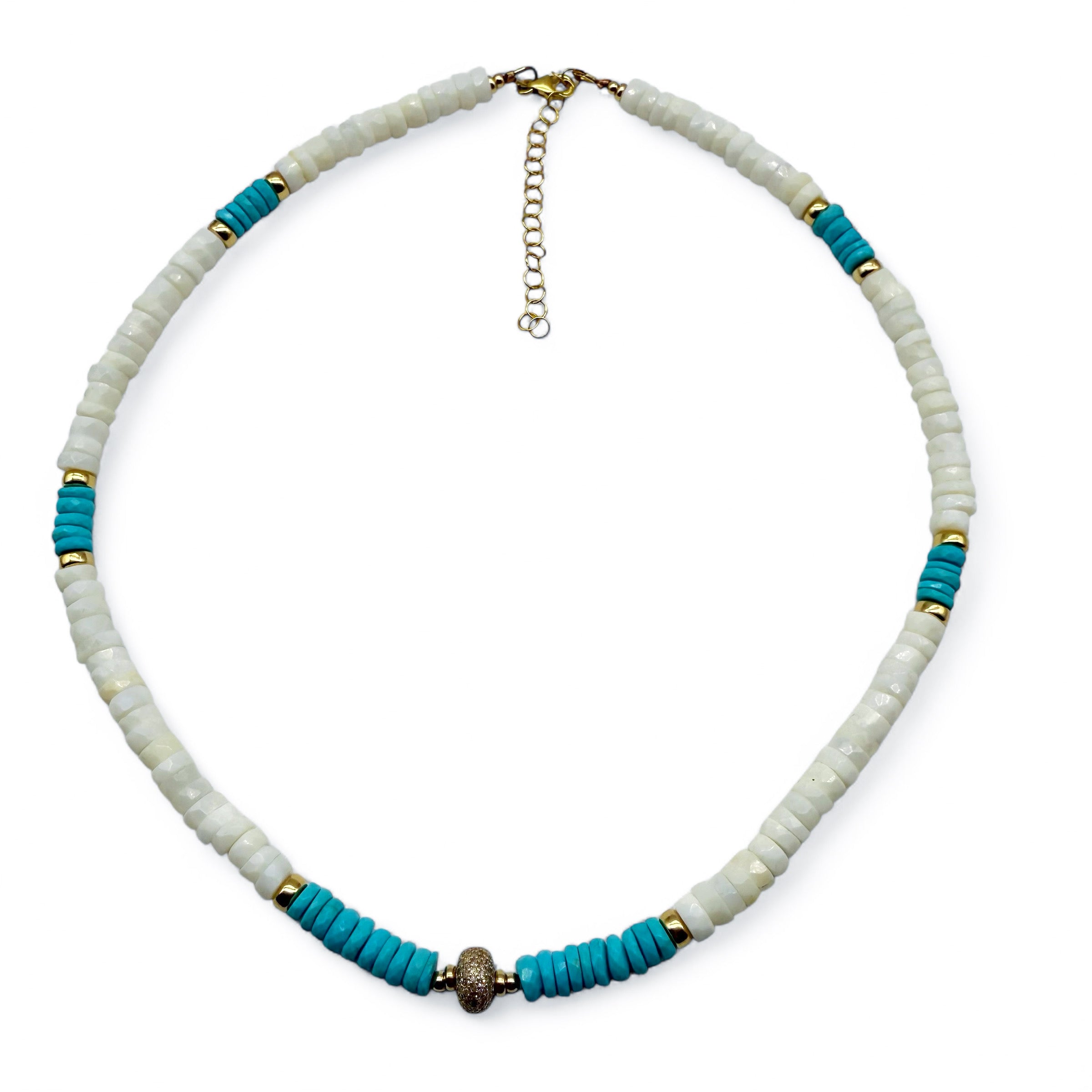 TURQUIOSE, OPAL & DIAMOND BEAD NECKLACE