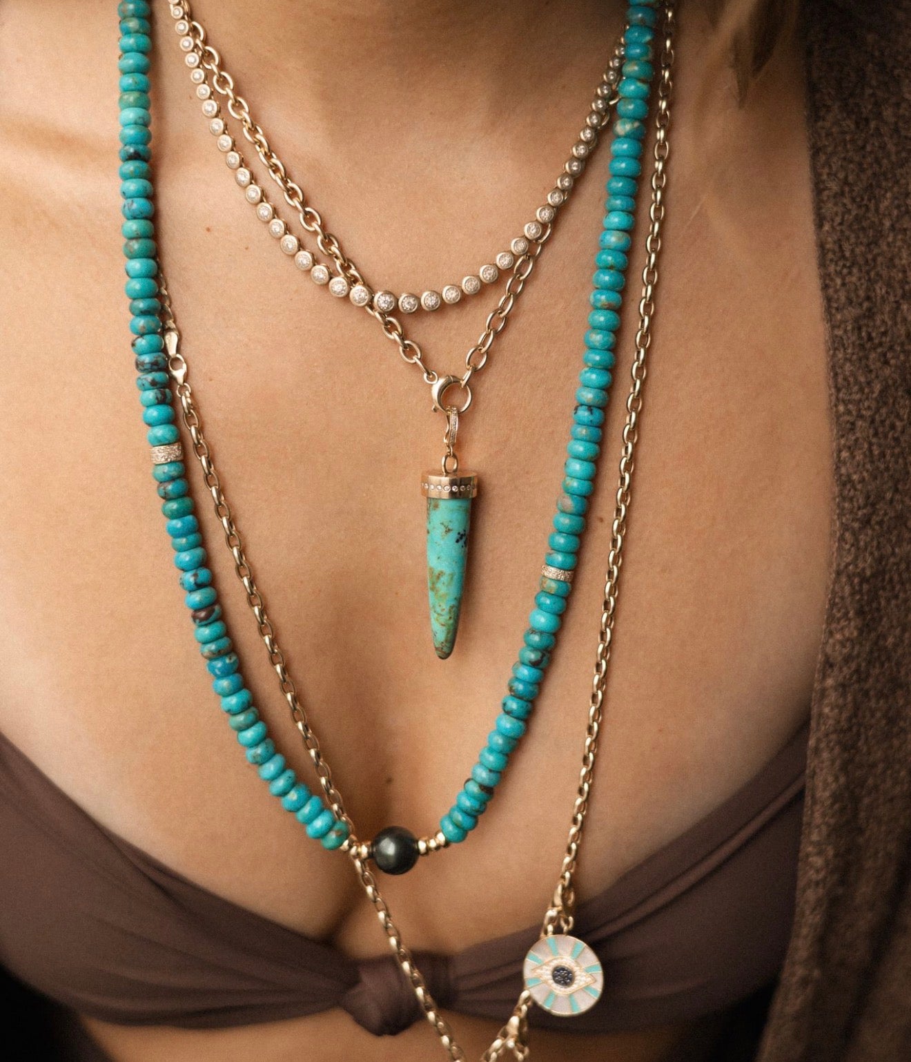 TURQUOISE & DIAMOND BULLET AMULET