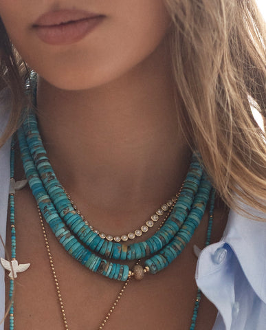 TURQUOISE HEISHI BEAD NECKLACE
