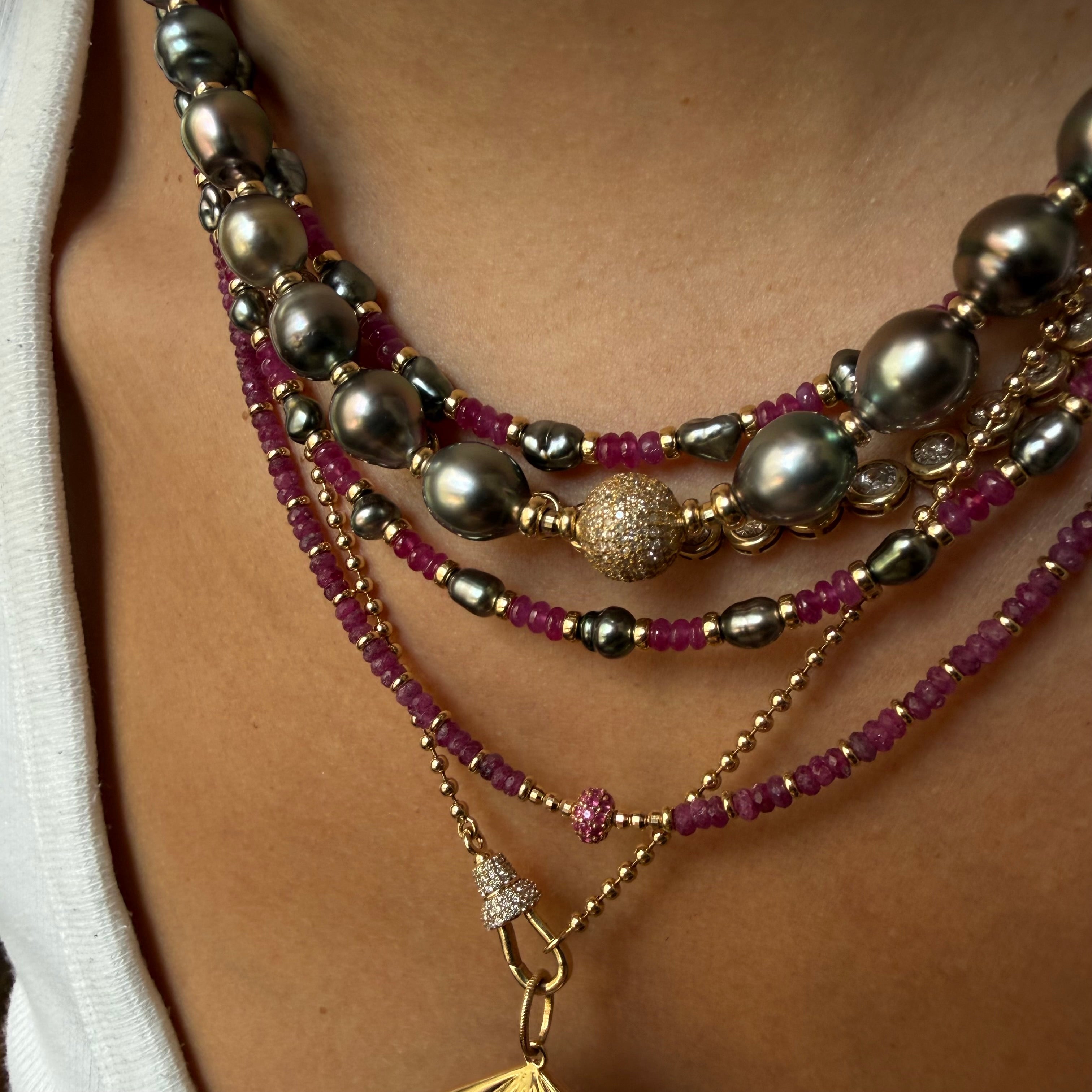 14K GOLD RUBY NECKLACE WITH RUBY FOCAL BEAD