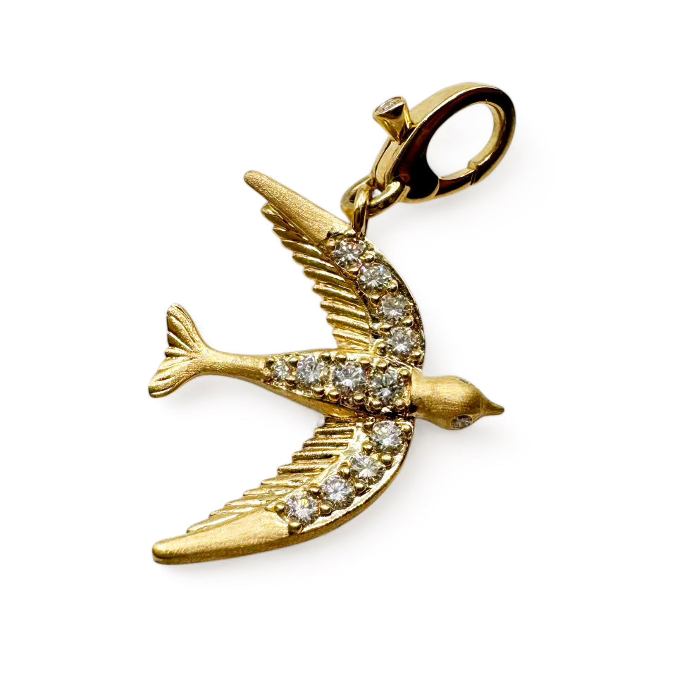 14K GOLD & DIAMOND SOARING DOVE PENDANT