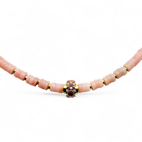 PINK OPAL NECKLACE WITH 14K GOLD AND PINK SAPPHIRE BEAD