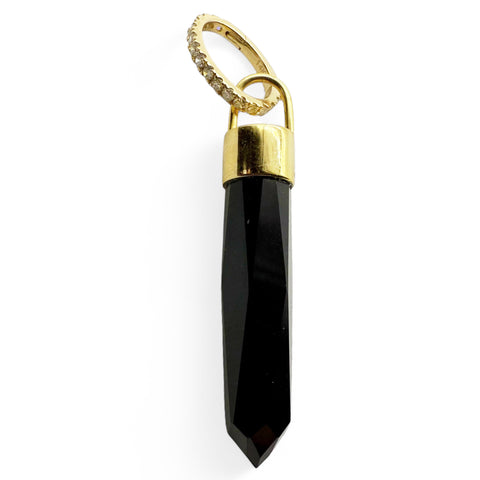 BLACK ONYX CRYSTAL WITH DIAMOND BAIL