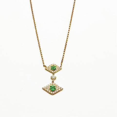 DIAMOND AND EMERALD PROTECTION EYE NECKLACE