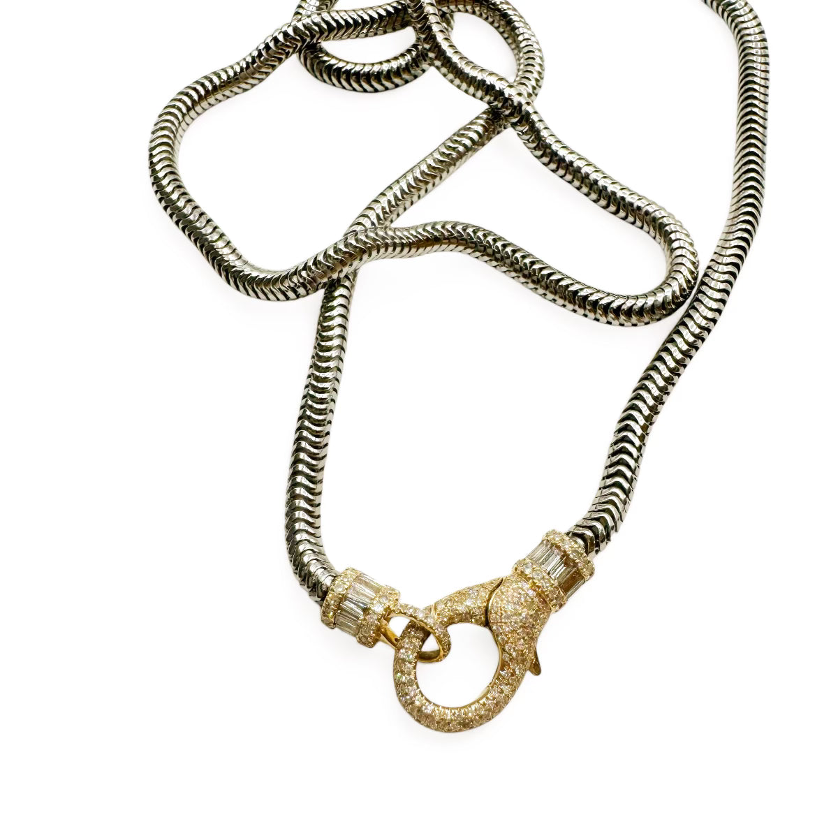 MIXED METAL NECKLACE WITH 14K GOLD & DIAMOND CLASP