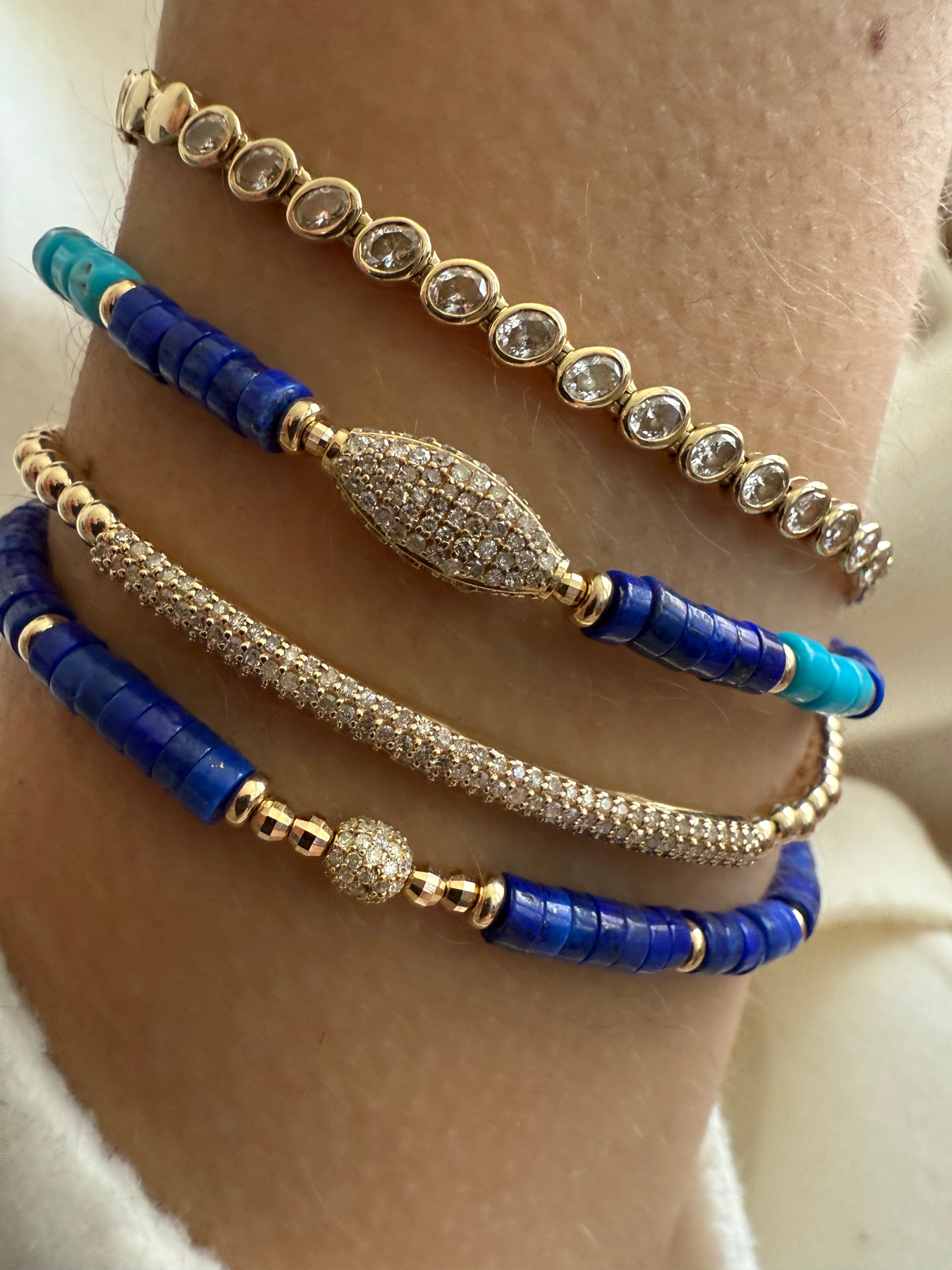 LAPIS AND DIAMOND BEADED BRACELET
