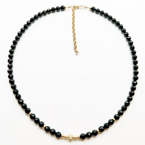 BLACK SPINEL AND DIAMOND BEAD NECKLACE