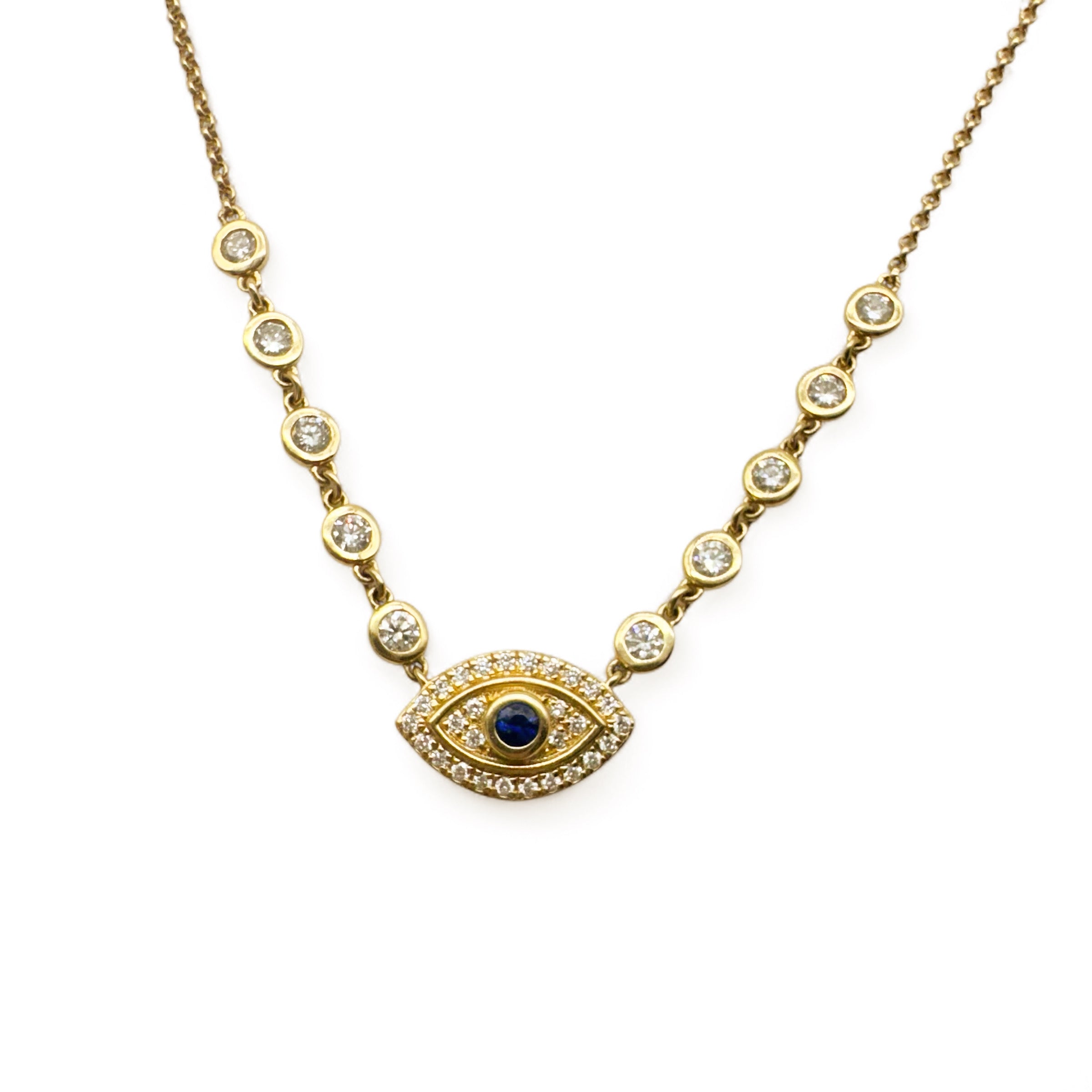 14K GOLD AND DIAMOND EVIL EYE NECKLACE