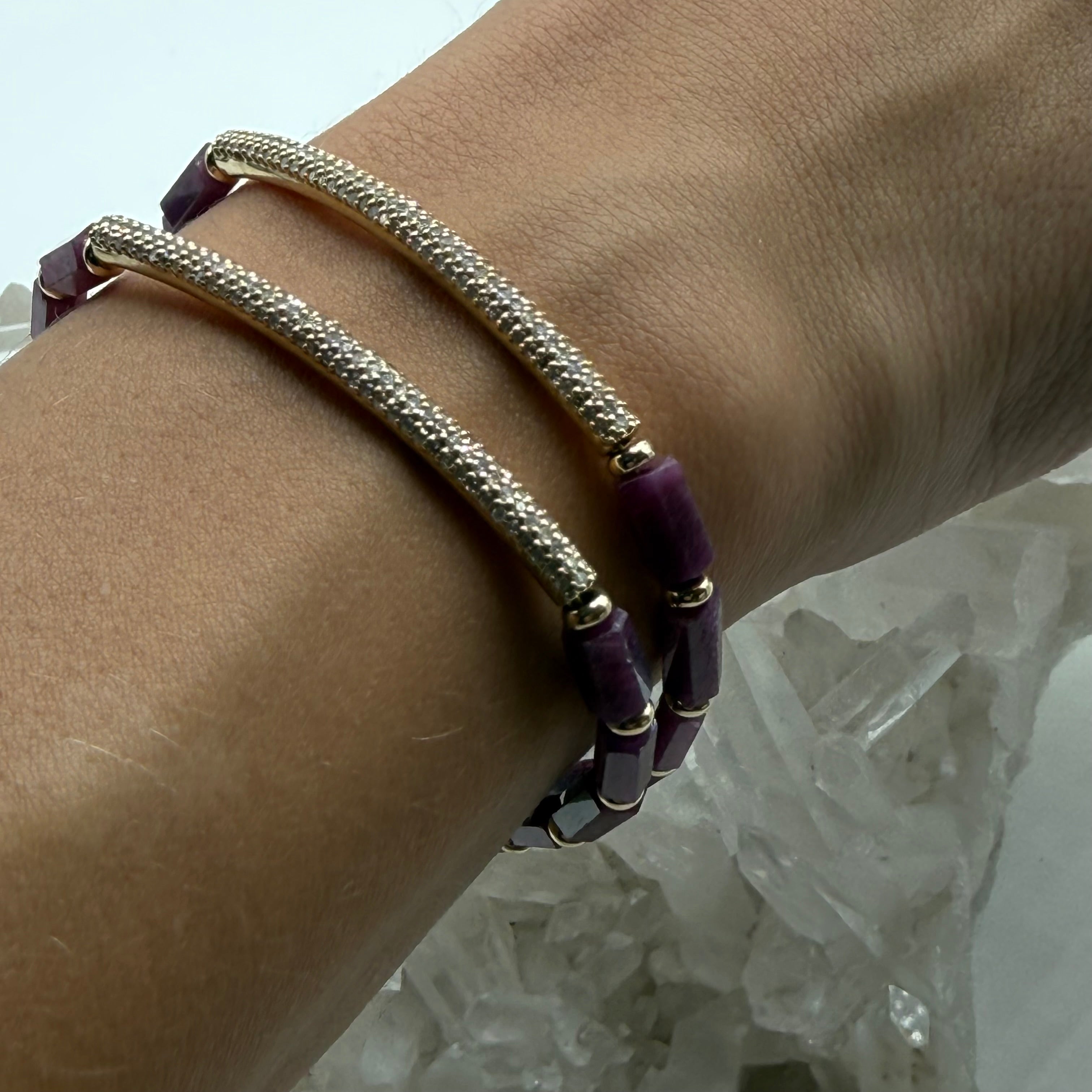 14K GOLD AND DIAMOND BAR RUBY BRACELET