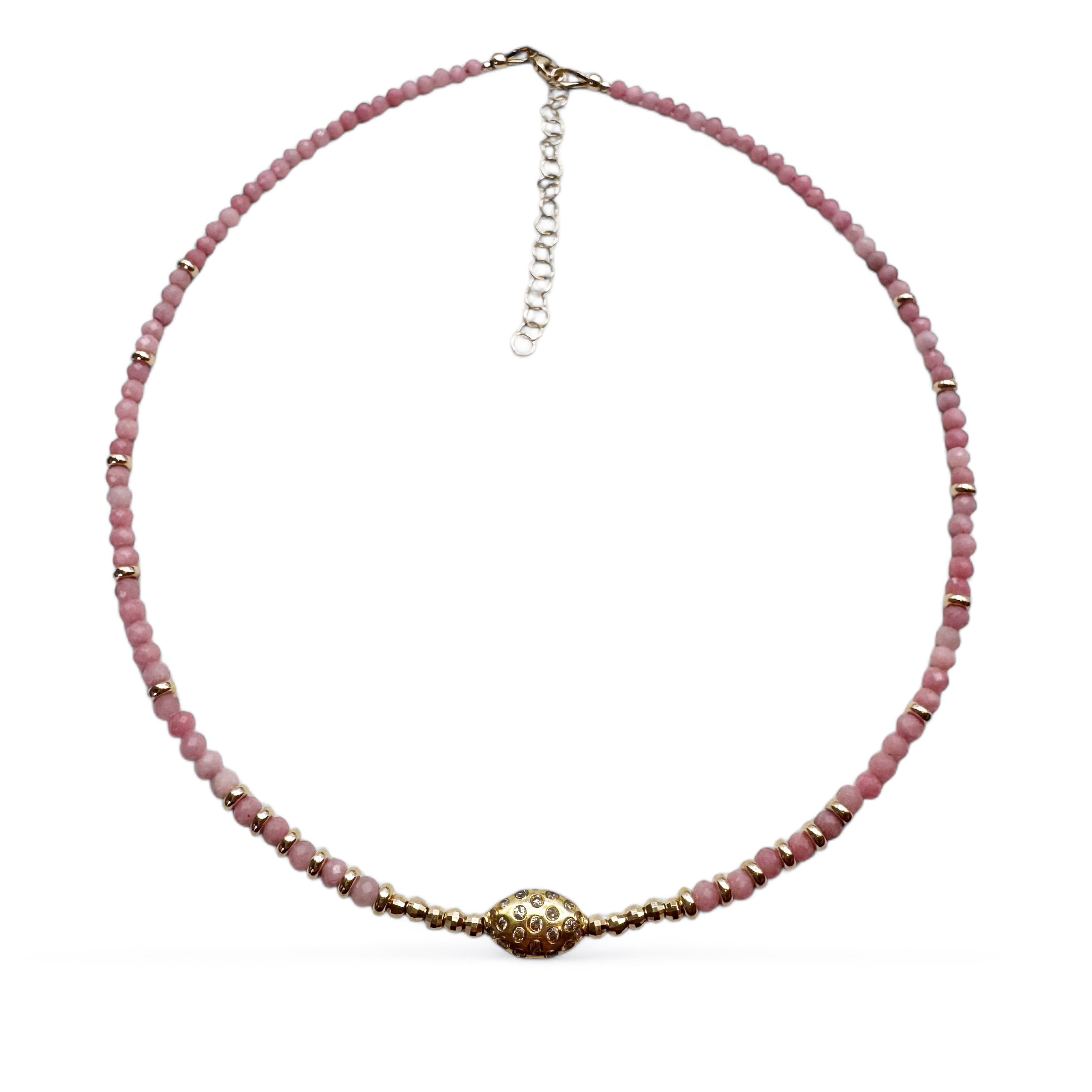 PINK OPAL AND 14K GOLD NECKLACE WITH DIAMODN CONFETTI BEAD