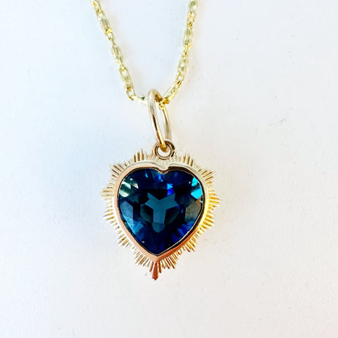 BLUE TOPAZ HEART IN SOLID 14K GOLD