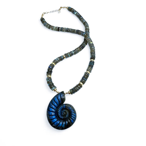 LABRADORITE & CARVED SHELL NECKLACES
