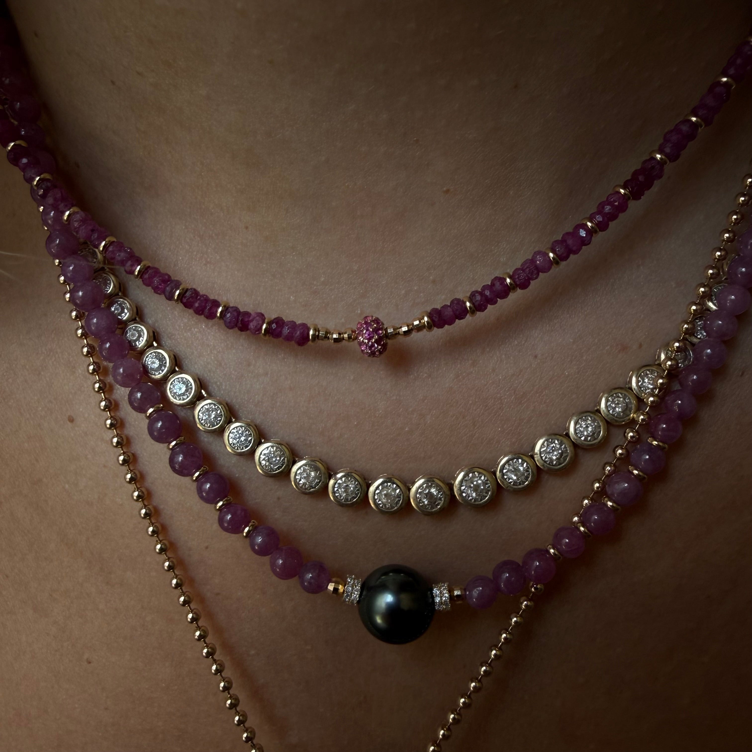 14K GOLD RUBY NECKLACE WITH RUBY FOCAL BEAD