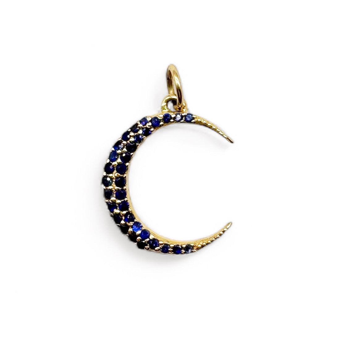 BLUE SAPPHIRE AND 14K GOLD CRESCENT MOON