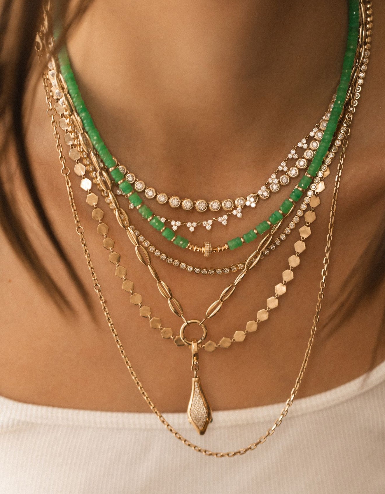 CHRYSOPRASE AND DIAMOND BEAD NECKLACE