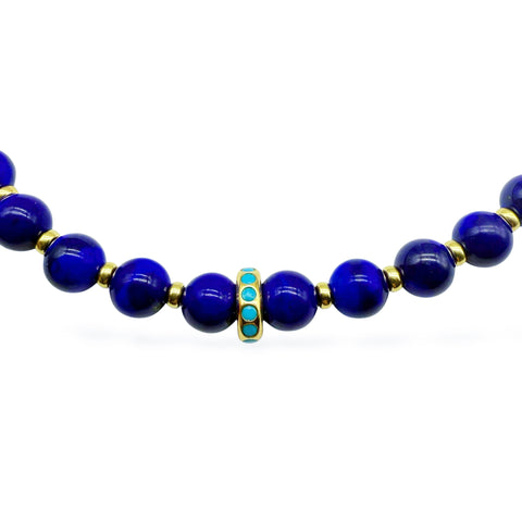 LAPIS NECKLACE WITH 14K GOLD & TURQUOISE FOCAL BEAD