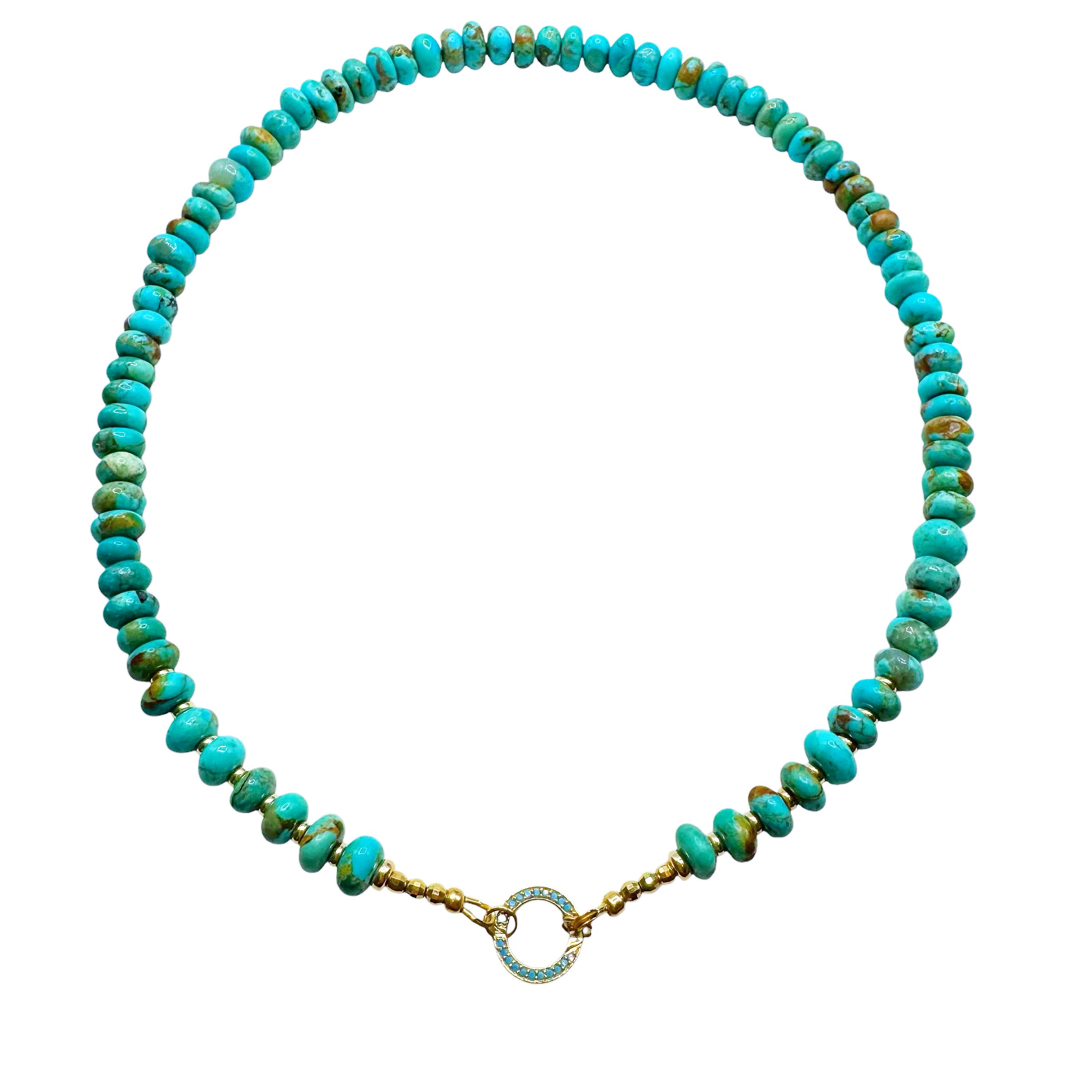 TURQUOISE NECKLACE WITH TURQUOISE AND GOLD CHARM HOLDER