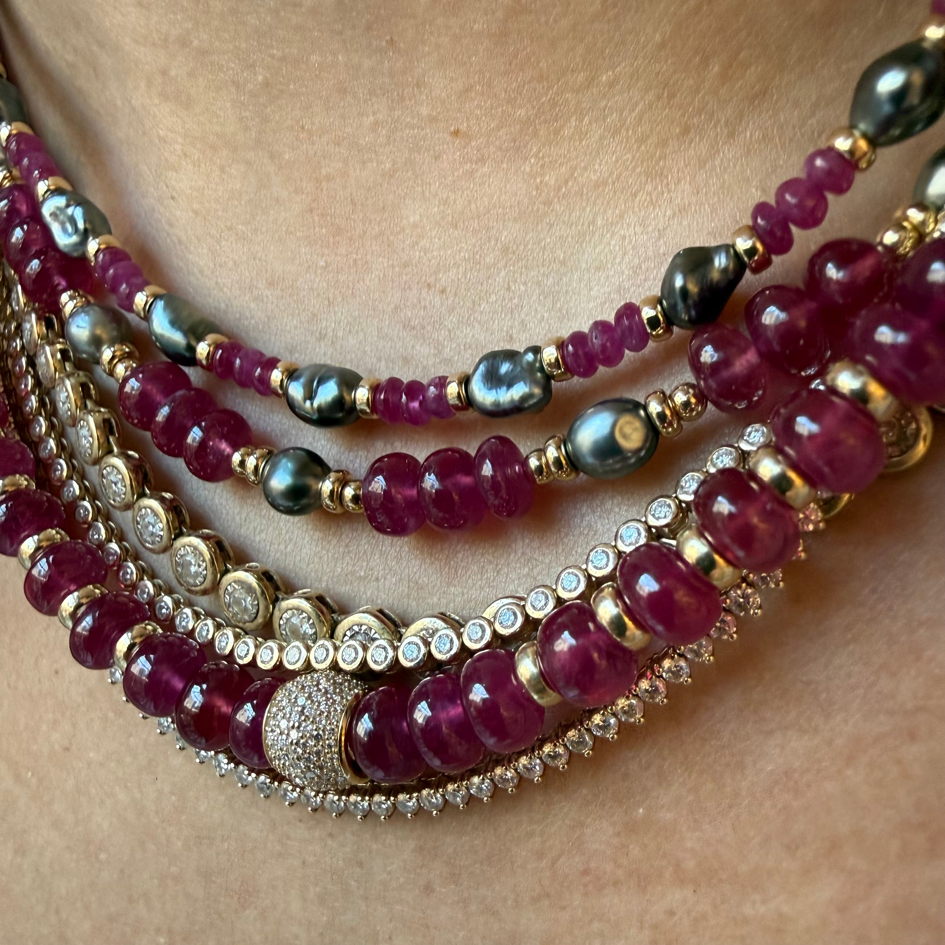 RUBY & DIAMOND BEAD NECKLACE