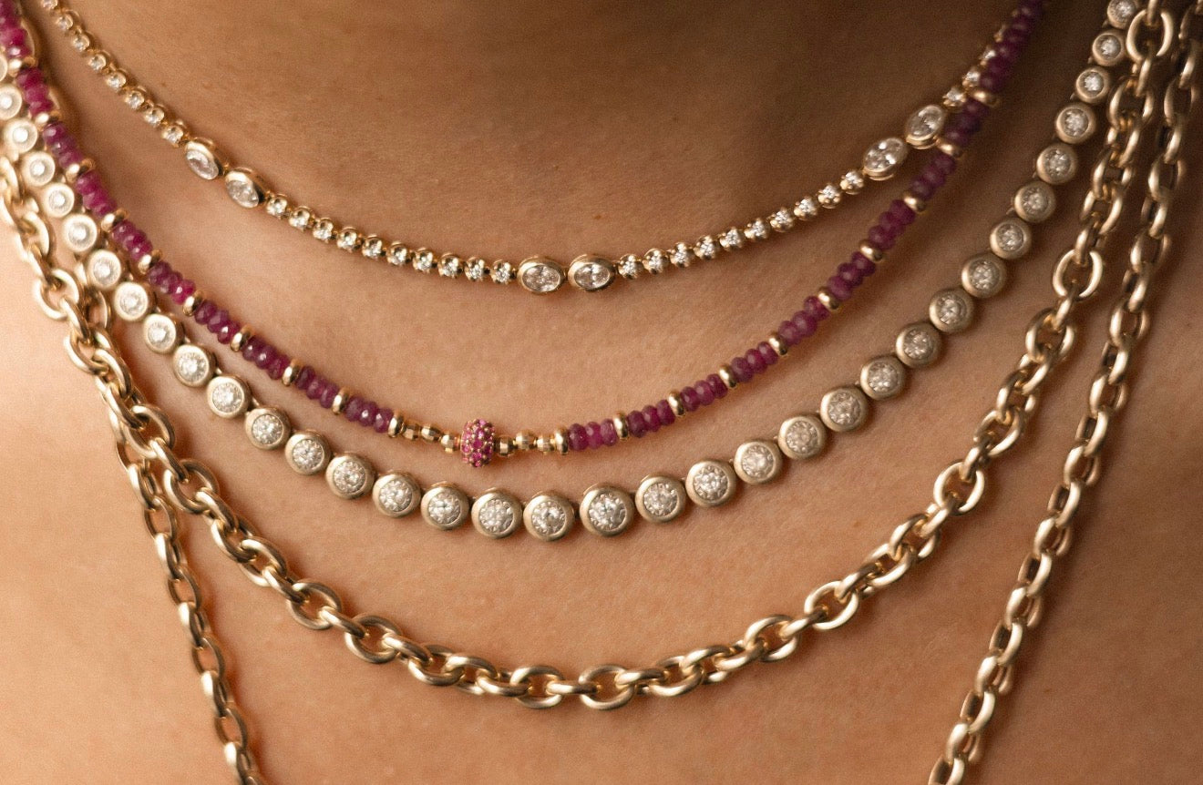 DIAMOND OVAL AND ROUND TENNIS NECKLACE WITH