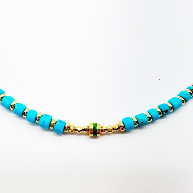 SLEEPING BEAUTY TURQUOISE NECKLACE WITH EMERALD BEAD
