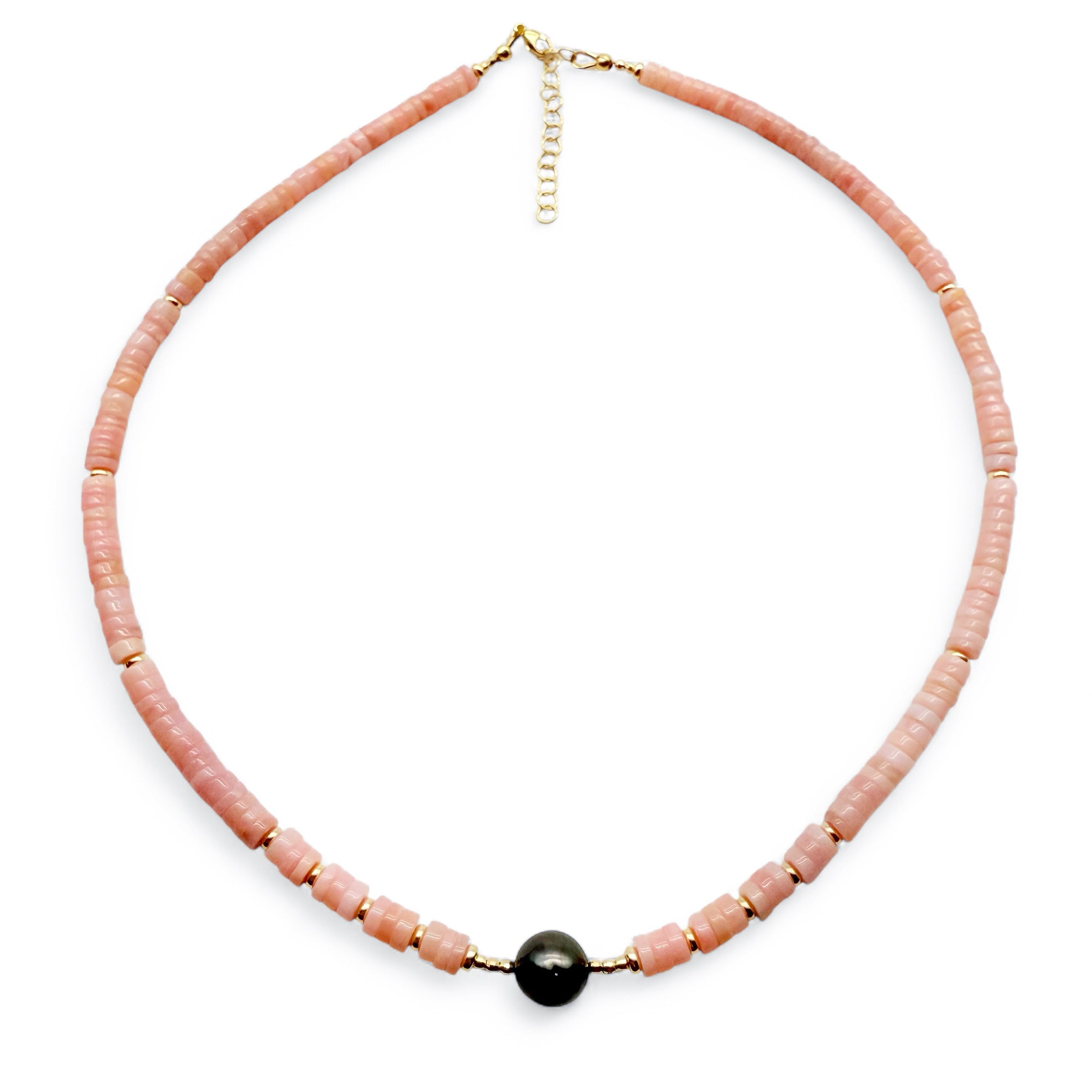 TAHITIAN PEARL AND PINK OPAL BEADED NECKLACE