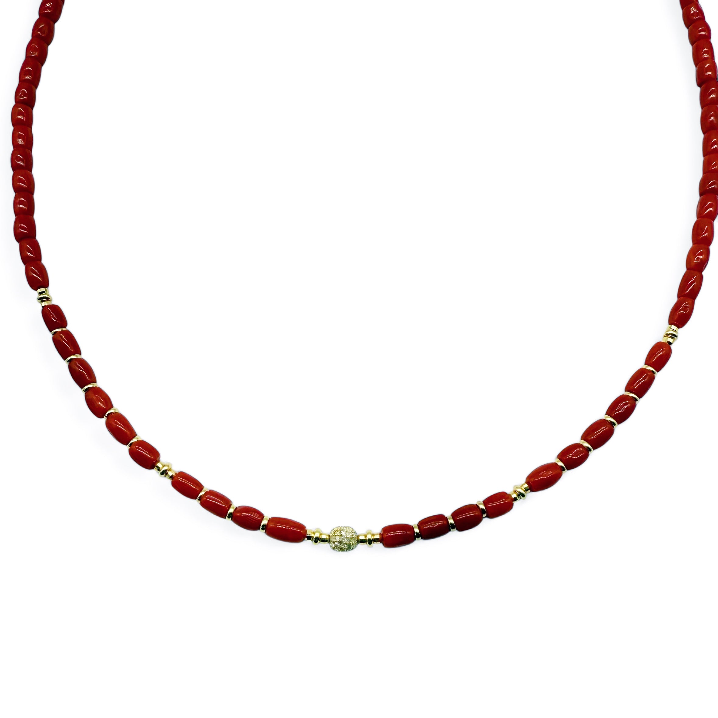 RED CORAL NECKLACES WITH DIAMOND BEAD
