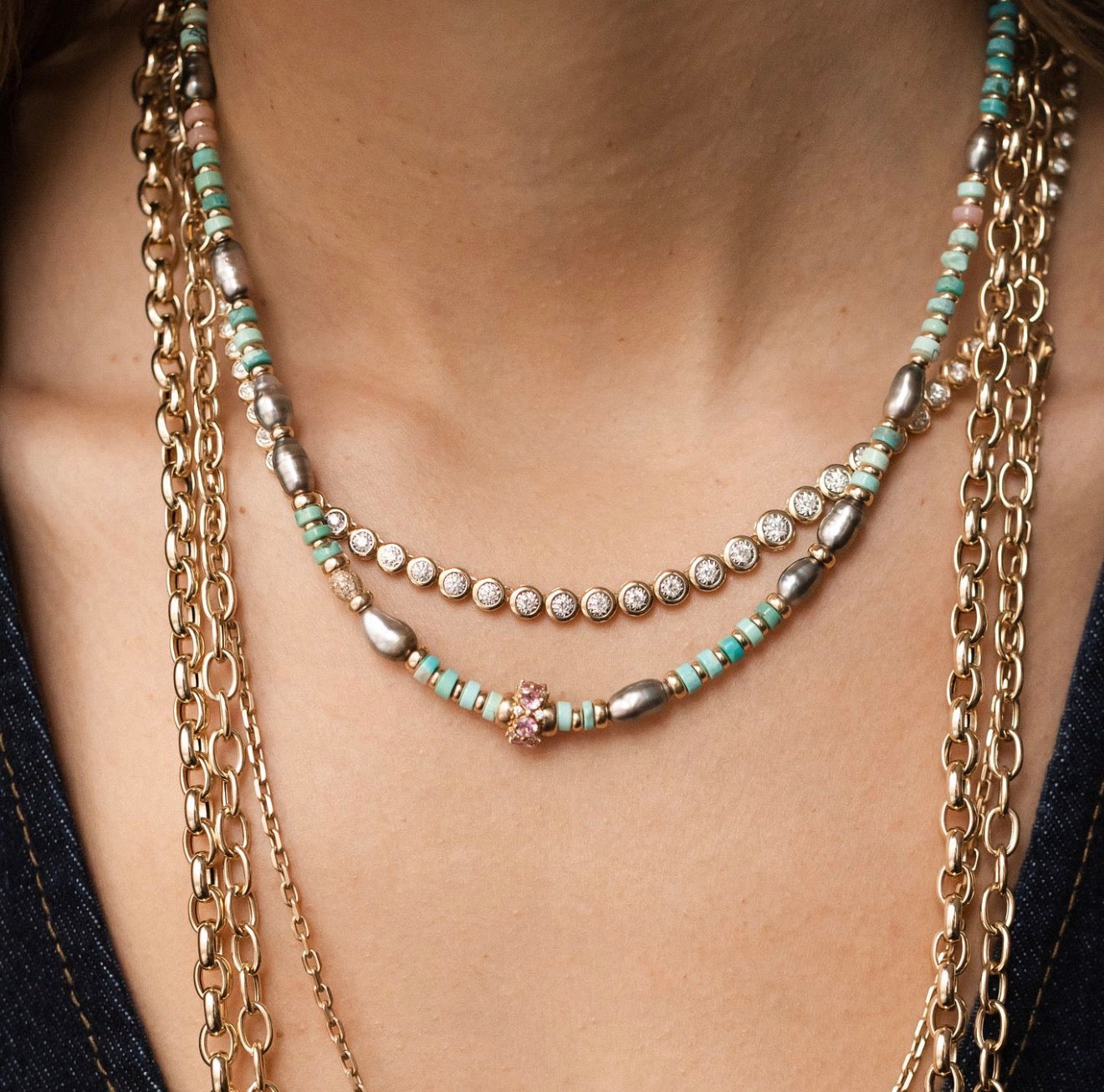 14K GOLD &  BEZEL DIAMOND  TENNIS NECKLACE