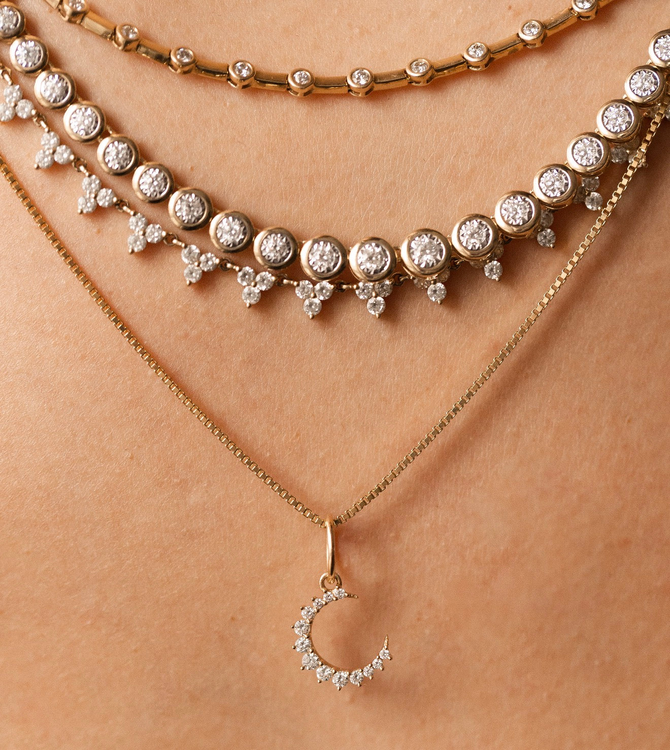 14K GOLD &  BEZEL DIAMOND  TENNIS NECKLACE