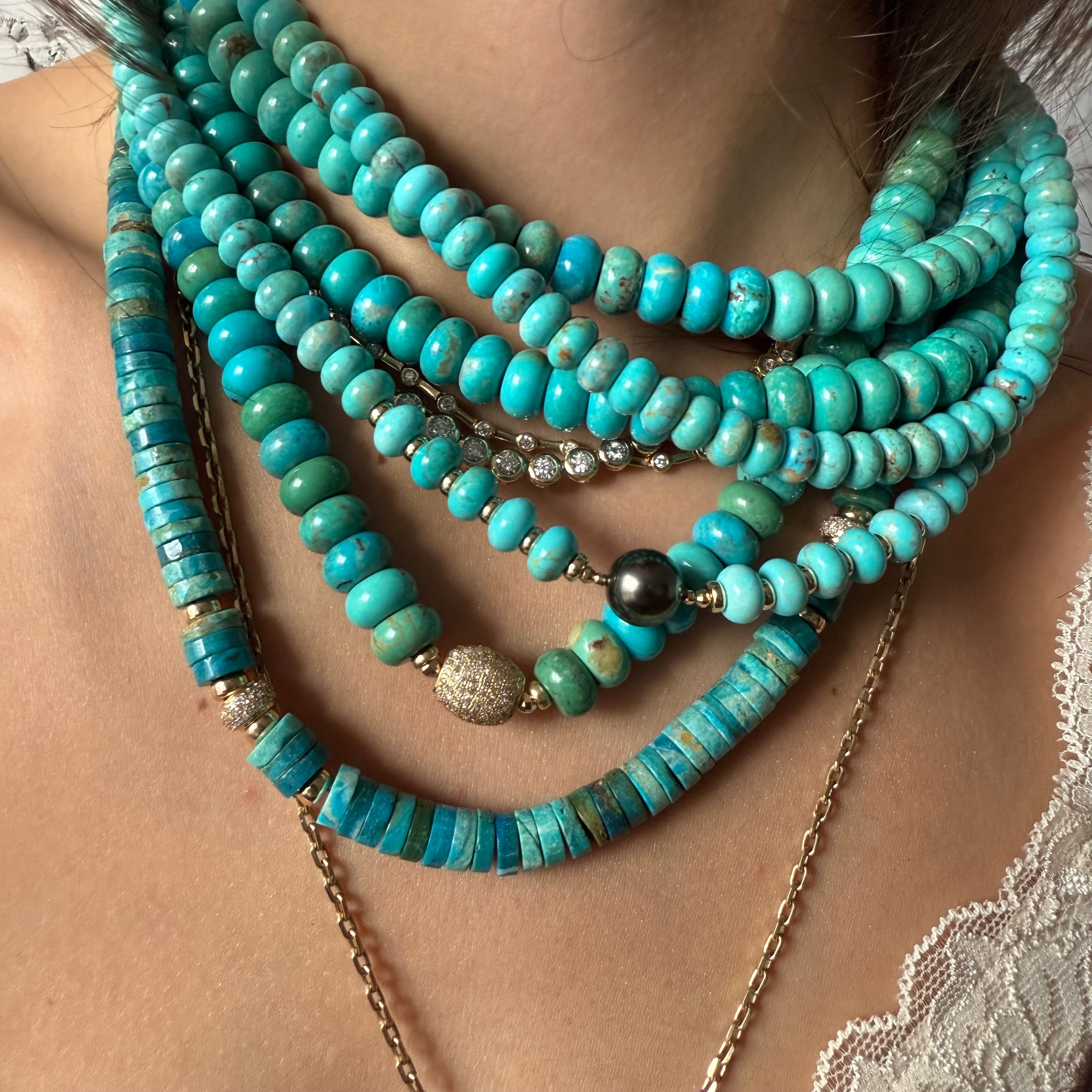 BLUE OPALINA AND DIAMOND BEAD NECKLACE