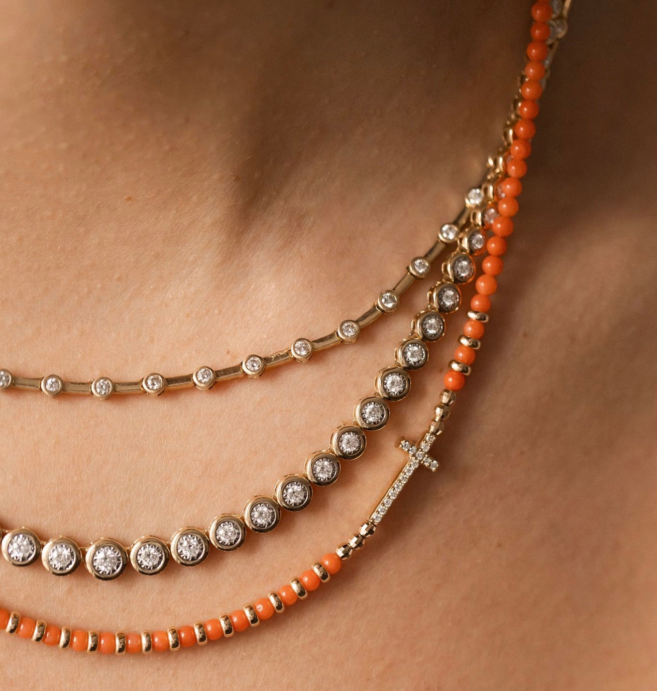 14K GOLD &  BEZEL DIAMOND  TENNIS NECKLACE