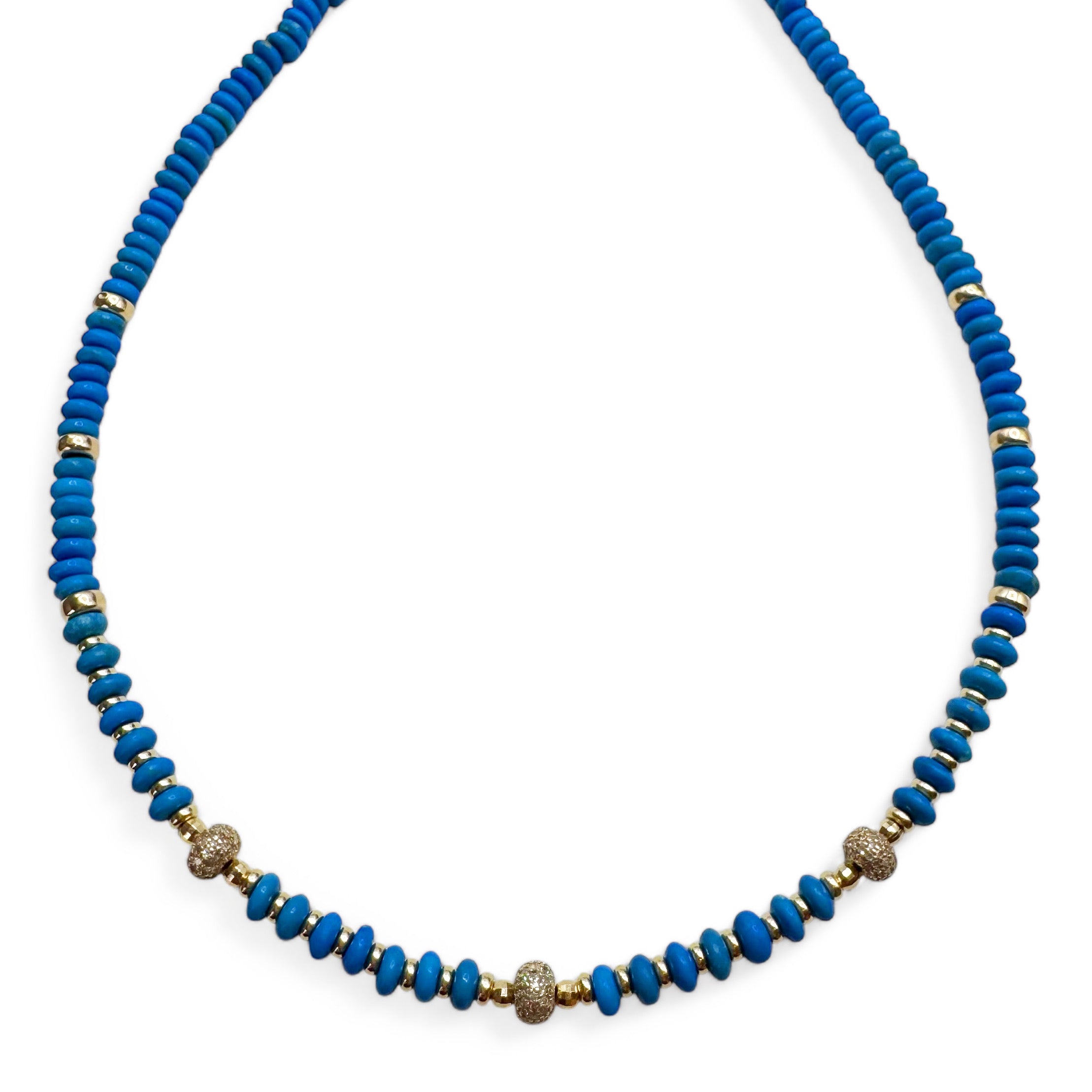 BLUE CERULELITE AND GOLD NECKLACES. SOLD INDIVIDUALLY