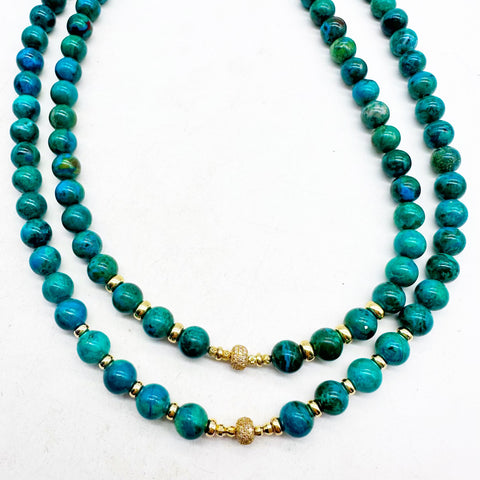 CHRYSOCOLLA AND DIAMOND NECKLACE