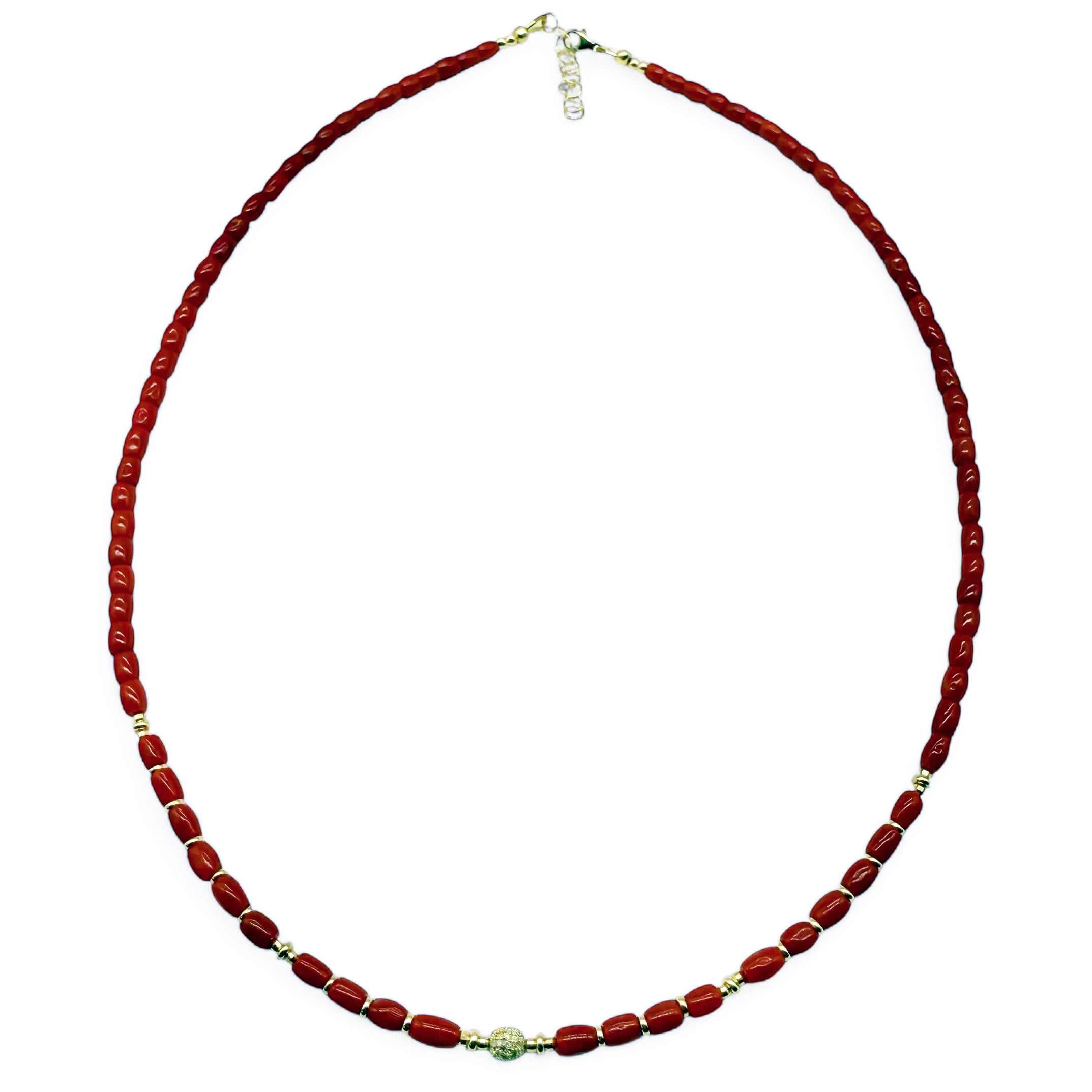 RED CORAL NECKLACES WITH DIAMOND BEAD