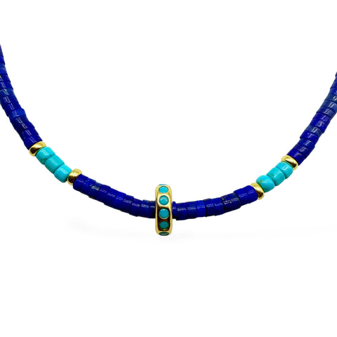 LAPIS & TURQUOISE BEADED NECKLACE