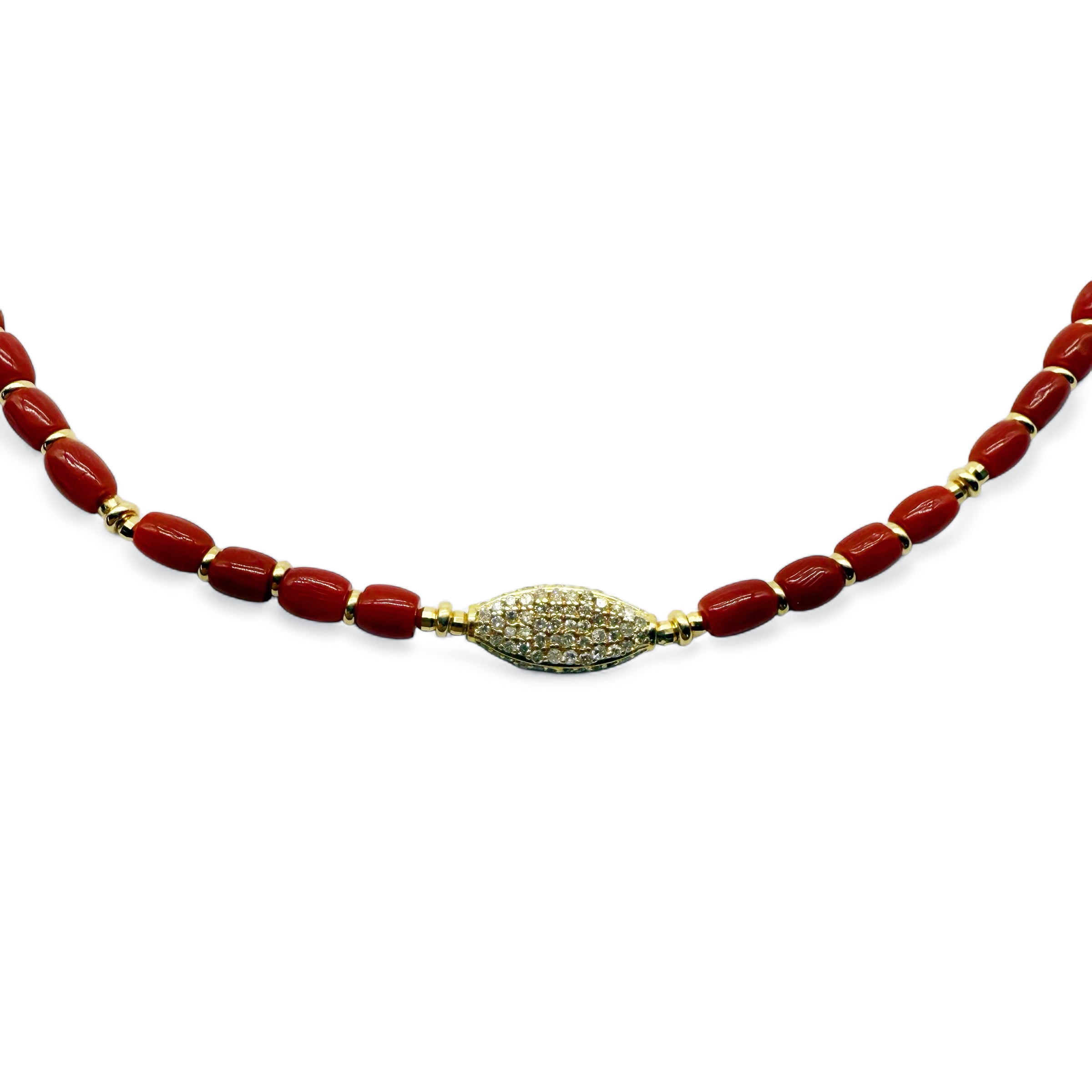 RED CORAL NECKLACES WITH DIAMOND BEAD