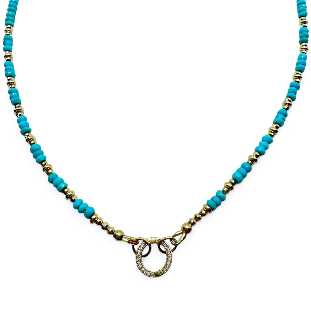 TURQUOISE NECKLACE WITH DIAMON DCHARM HOLDER CLASP