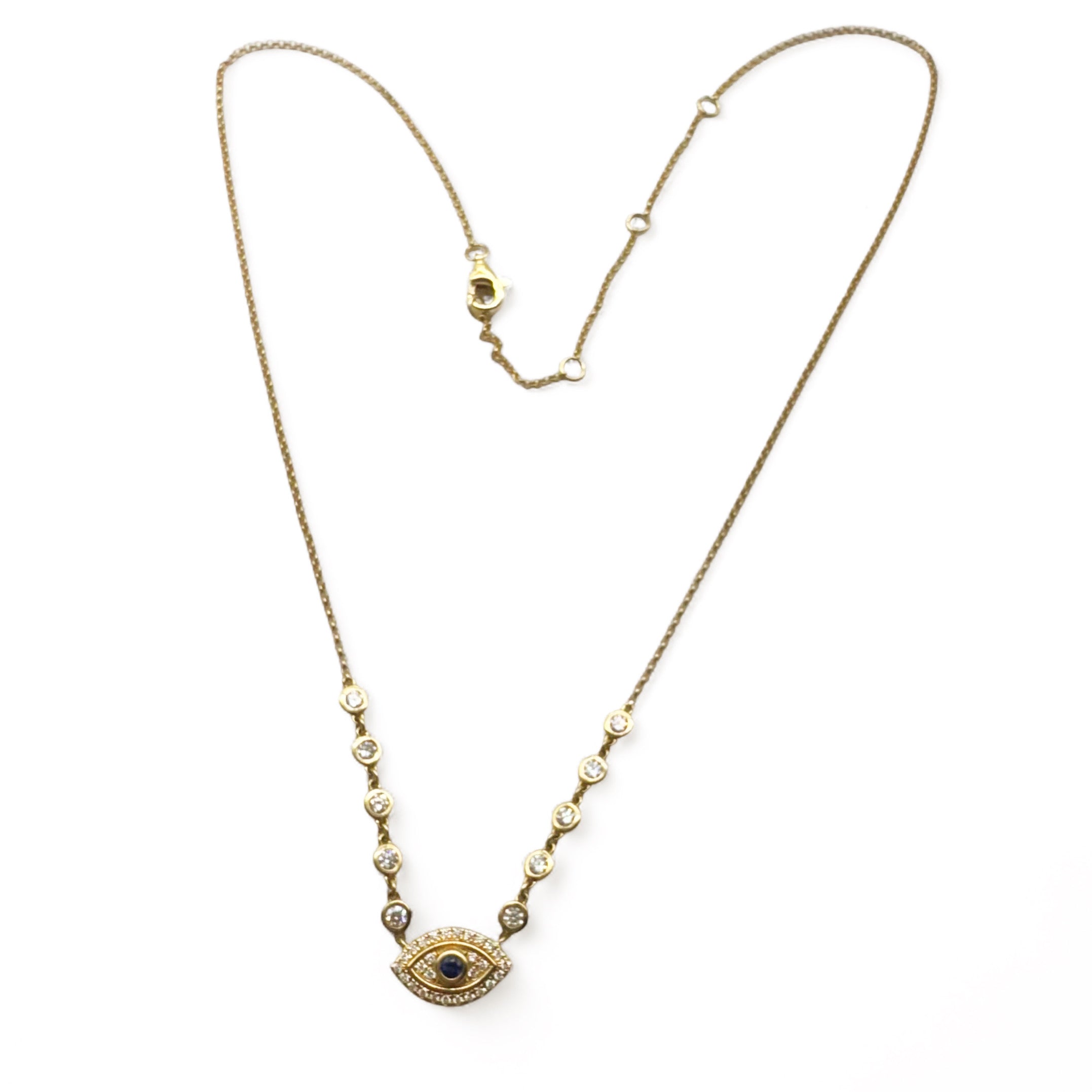 14K GOLD AND DIAMOND EVIL EYE NECKLACE