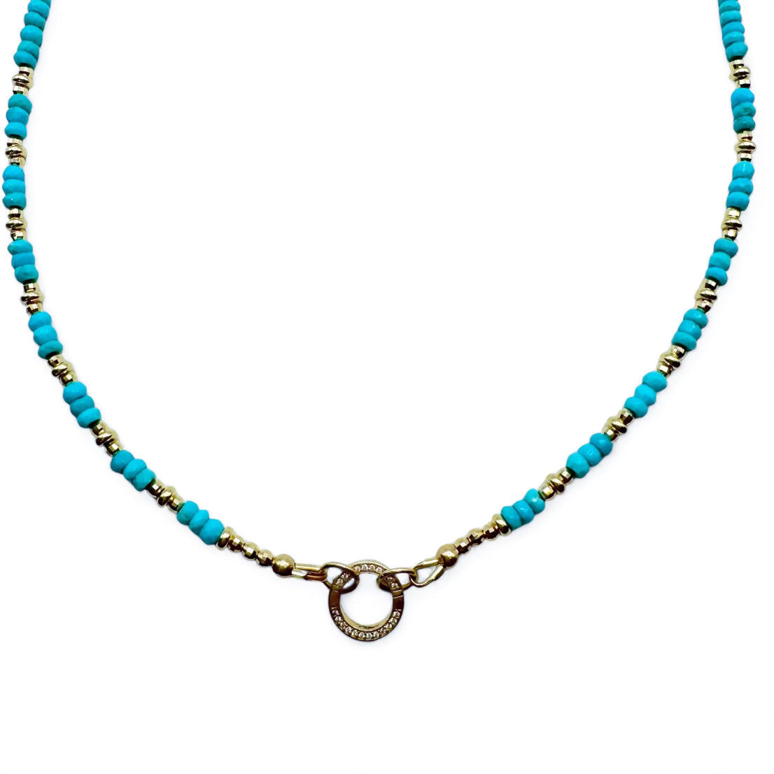 TURQUOISE NECKLACE WITH DIAMON DCHARM HOLDER CLASP