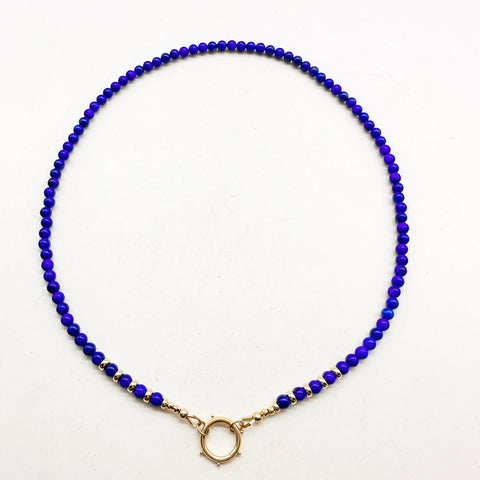 LAPIS NECKLACE WITH CHARM HOLDER CLASP